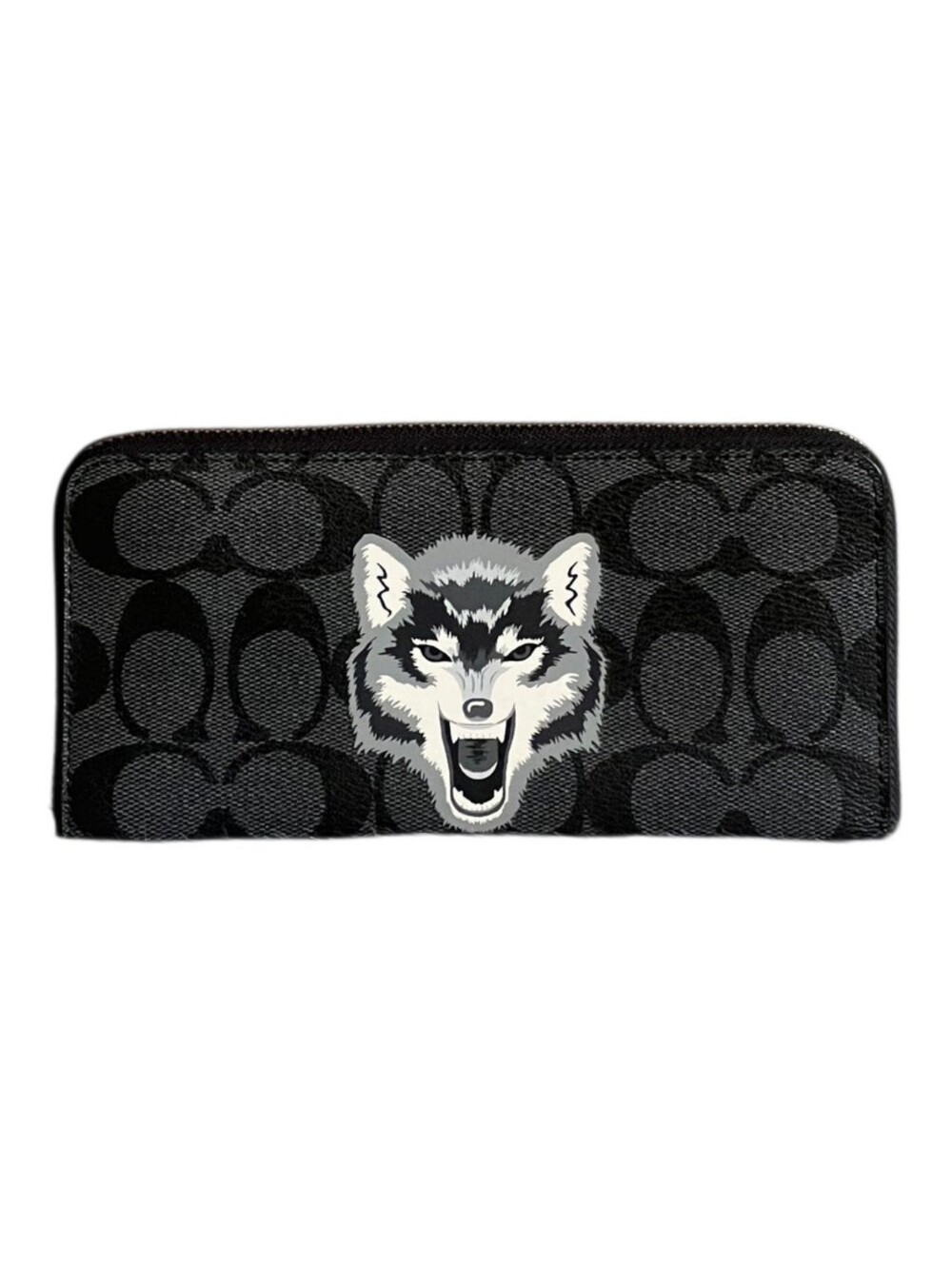 🐺 Coach Wolf Motif Accordion Long Zip Wallet in Signature Canvas